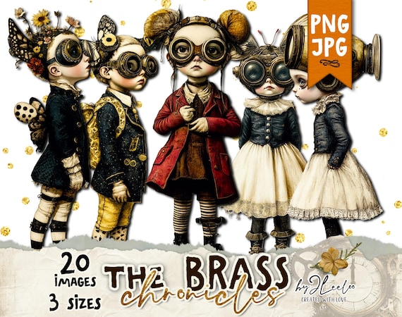 BRASS CHRONICLES Steampunk Printable PNG & Jpeg | 3 sizes Characters Clip Art | Junk Journal Fussy Cut Cricut Art | Commercial Use | cl191