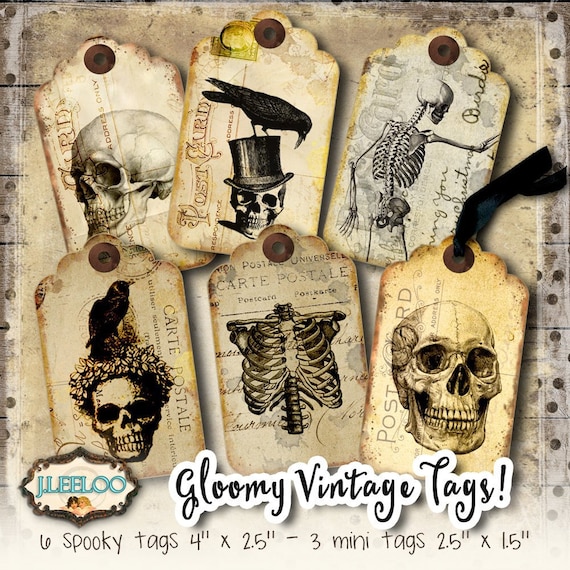 GLOOMY TAGS printable Halloween vintage antique paper apothecary scrapbook ephemera grunge aged digital download instant download tl199