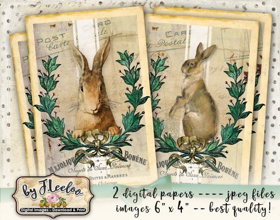 VINTAGE RABBIT printable cards Easter tattered vintage for scrapbook Instant Download digital collage sheet pp445