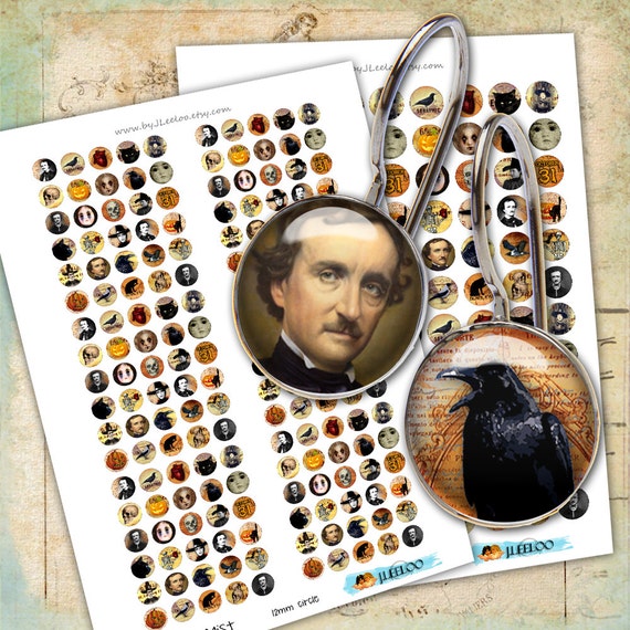 Digital collage sheet NIGHT MIST 12mm 16mm 20mm circle earring ring size  poe ghotic scary images jewelry instant download tn463