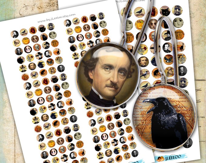 Digital collage sheet NIGHT MIST 12mm 16mm 20mm circle earring ring size  poe ghotic scary images jewelry instant download tn463