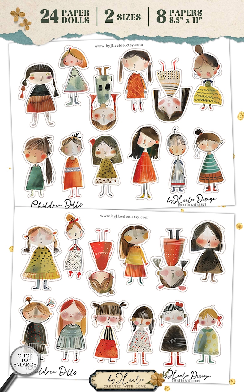 CHILDREN DOLL Paper Doll Printable Junk Journal Watercolor Cut off ...
