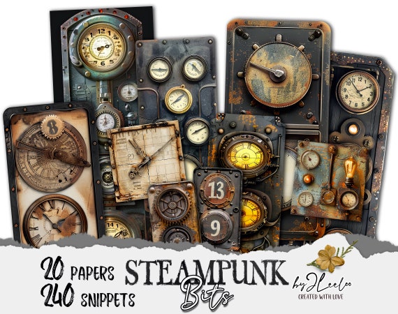 STEAMPUNK BITS industrial numbers bulb lamp labels fussy cut | tag vintage ephemera junk journal | Scrapbook Printable digital sheet | tl284