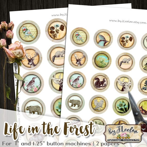 LIFE in the FOREST for button machine nature printable download for pendant bottle cap bezel findings cabochon magnet tn560