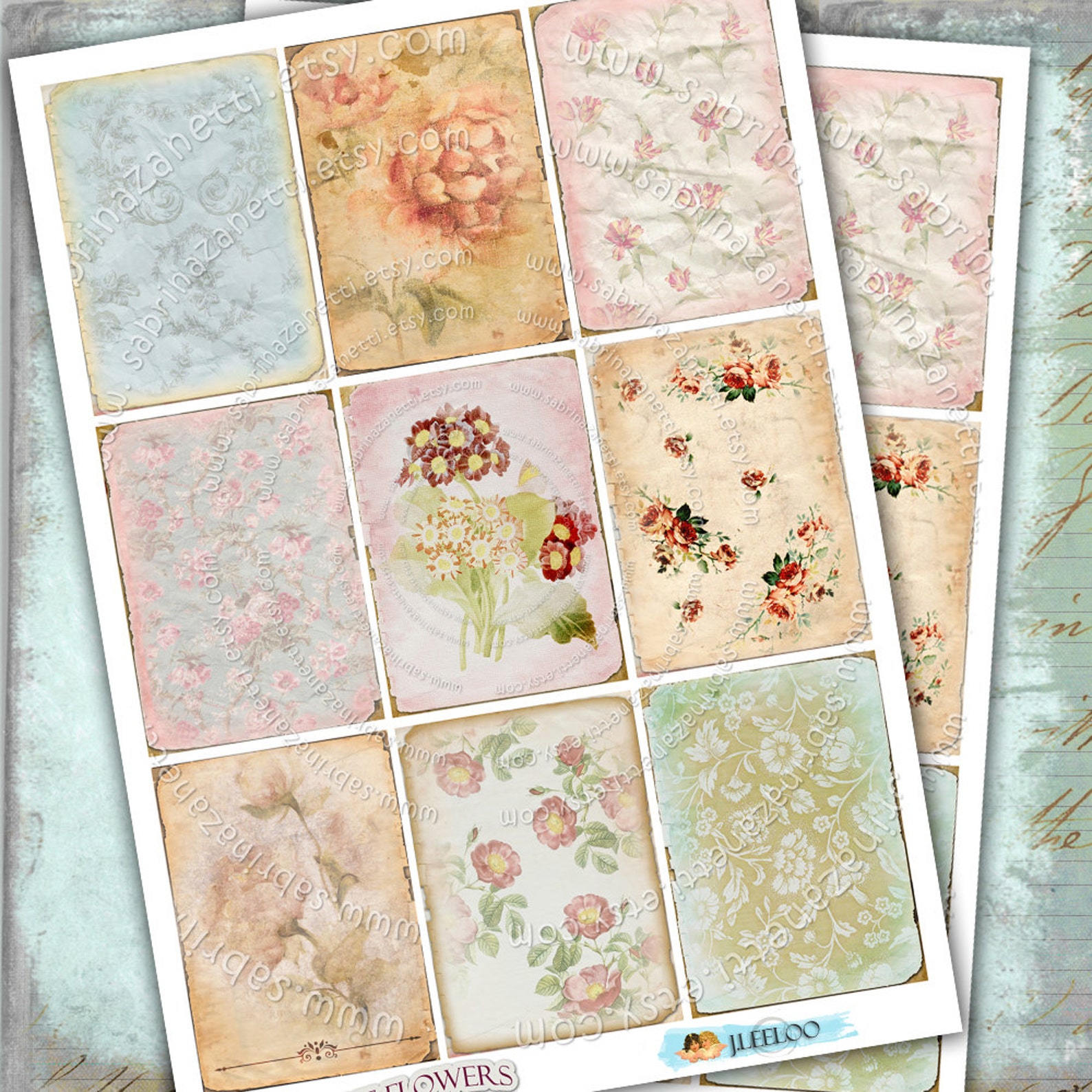 ANTIQUE FLOWERS Digital Collage Sheet Printable Atc Aceo Size Instant ...