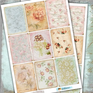 ANTIQUE FLOWERS Digital collage sheet printable atc aceo size instant download background vintage ac110 image 3