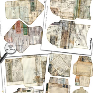 May include: A collection of vintage-style paper ephemera, including 15 sheets and 16 envelopes. The designs feature aged paper textures, postage stamps, and handwritten script. The text on the image reads "Archived Mail" and "by Heeloo CREATED WITH LOVE". The paper size is 8.5 x 11 inches.