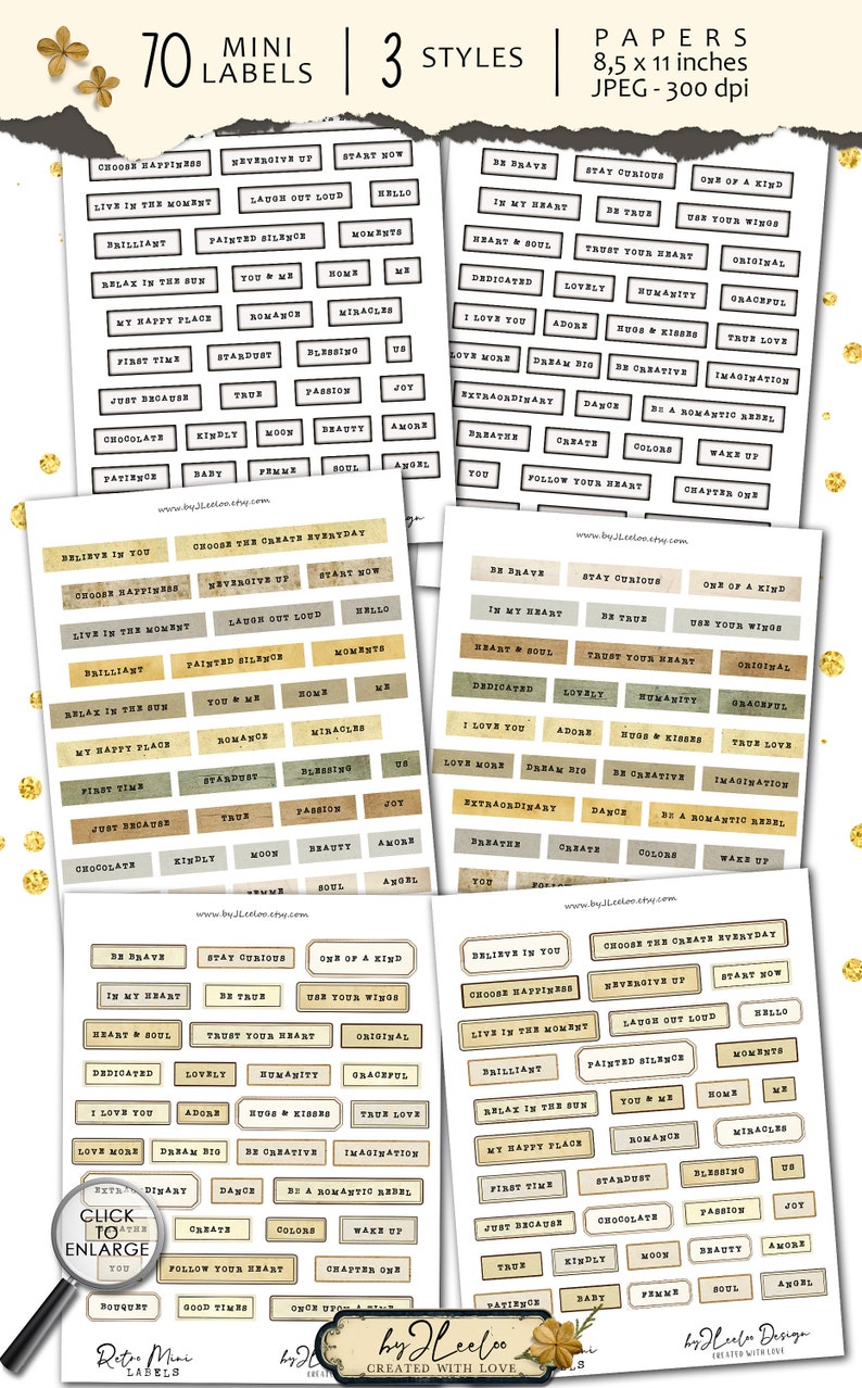 RETRO MINI LABELS Printable Positive Words Vintage Ephemera | Supplies ...
