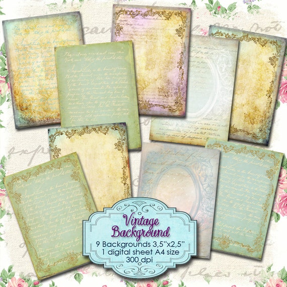 VINTAGE BACKGROUND Digital collage sheet printable jpeg greeting writable gift holder card  handwriting labels tags ac247
