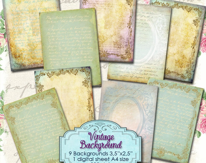 VINTAGE BACKGROUND Digital collage sheet printable jpeg greeting writable gift holder card  handwriting labels tags ac247