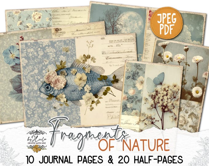 FRAGMENTS of NATURE Botanical Junk Journal Pages, Vintage Printable Kit, Aged Paper Ephemera for Collage & Scrapbooking Crafts | pp950