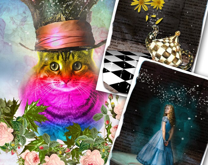IN THE WONDERLAND printable atc size  alice cards Digital collage sheet vintage background instant downloadable scrapbook paper ac157