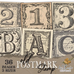 ALTER POSTSTEMPEL Alphabet | 3 Größen für Poster Papier Basteln Junk Journal Digital Ephemera Zubehör Party | viktorianische Karte | qu610