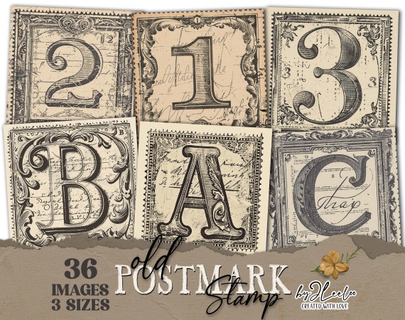 OLD POSTMARK STAMP alphabet | 3 sizes for poster paper craft junk journal digital ephemera supplies party | victorian vintage card | qu610