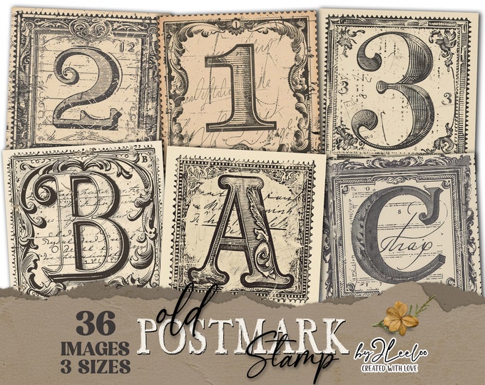 OLD POSTMARK STAMP alphabet | 3 sizes for poster paper craft junk journal digital ephemera supplies party | victorian vintage card | qu610