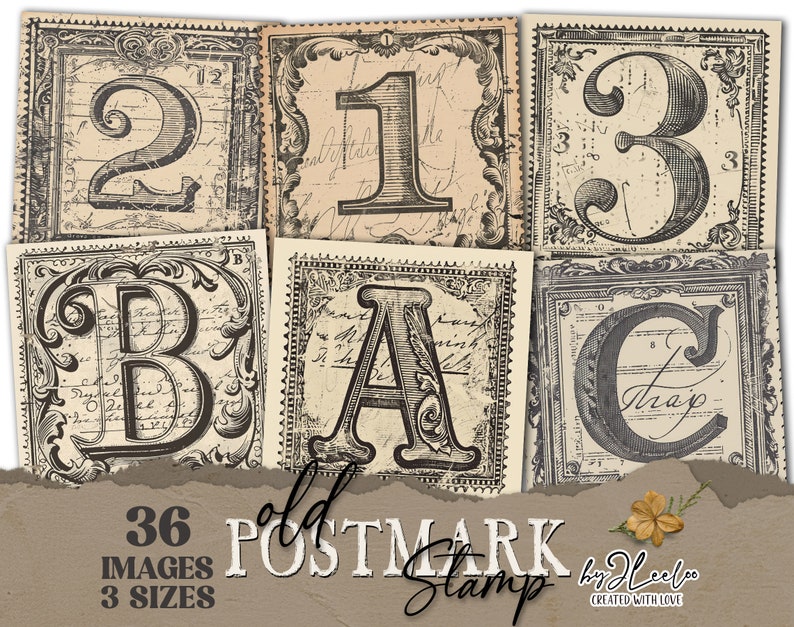 Postmark Old OLD POSTMARK STAMP Alphabet | 3 Sizes for Poster Paper Craft Junk ...