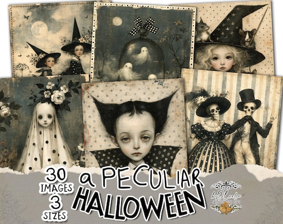 Vintage Halloween Printable Art, Gothic Storybook Images, Junk Journal Cards, Scrapbooking Ephemera, Spooky Wall Decor | ppK86