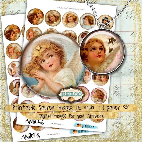 Digital sheet ANGELS 1.5 inch circle angel merry christmas holidays jewelry pendant clipart magnet instant download printable tn368