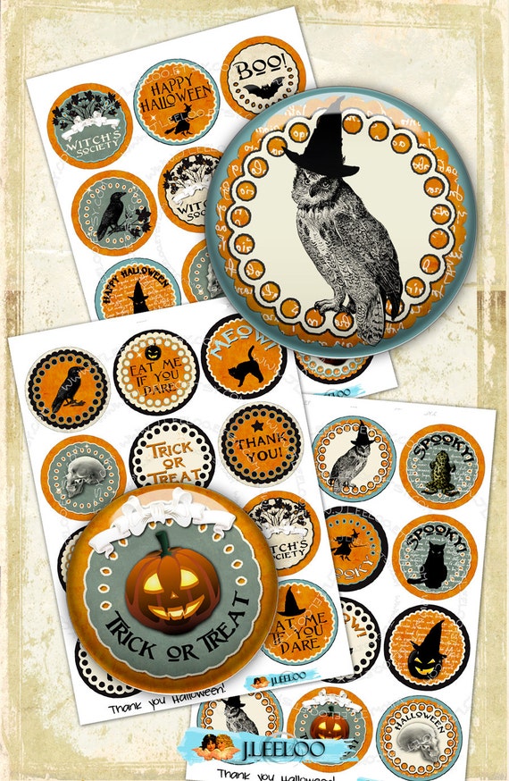 Digital collage sheets THANK YOU HALLOWEEN 2.5 inch circle hang tags magnet stickers mirrors pendant instant download printable tn448