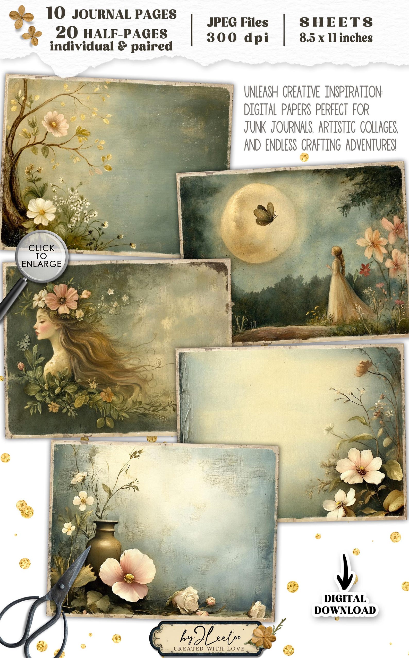 ENCHANTED JOURNAL Junk Journal Pages Printable | Mystical Romantic ...