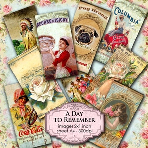 A DAY TO REMEMBER printable 2x1 inch domino size instant download background Digital collage sheet vintage paper victorian do101