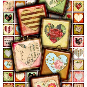 Digital Print VALENTINE DAY 1 Inch Square Love Heart Images for Pendant ...