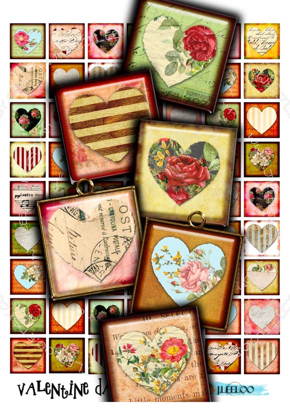 Digital print VALENTINE DAY 1 inch square love heart images for pendant magnet and craft  instant download printable images qu333