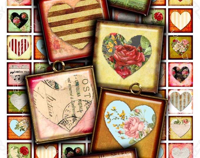 Digital print VALENTINE DAY 1 inch square love heart images for pendant magnet and craft  instant download printable images qu333