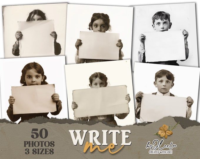 WRITE ME Collection 50 photos | 3 sizes for poster paper craft junk journal digital ephemera supplies | victorian vintage photo card | cp021