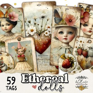 ETHEREAL DOLLS tagi vintage do druku | magiczny pył do scrapbookingu etykiety | Materiały do kolażu kart, ephemera, cyfrowe CU tl311