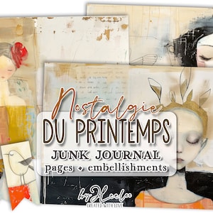 Journal indésirable de la NOSTALGIE DU PRINTEMPS | Demi-page fantaisiste dessinée à la main en techniques mixtes | création de page de création de cartes journal de collage | p796