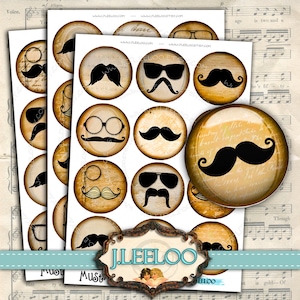 Colagem digital BIGODE 2,5 polegadas círculo grandes imagens digitais para joias ímã adesivos vintage download instantâneo imprimível tn328