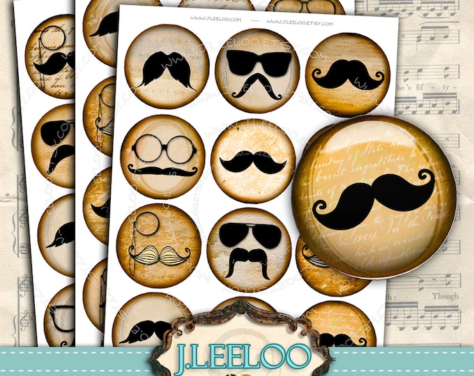 Digital collage MUSTACHE 2.5 inch circle large digital images for jewelry magnet stickers vintage instant download printable tn328