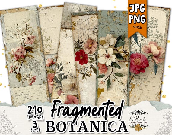 FRAGMENTED BOTANICA – 210 Vintage Floral Rectangles | Botanical Ephemera printable for Junk Journals Scrapbooking Banner Bookmark | pp969
