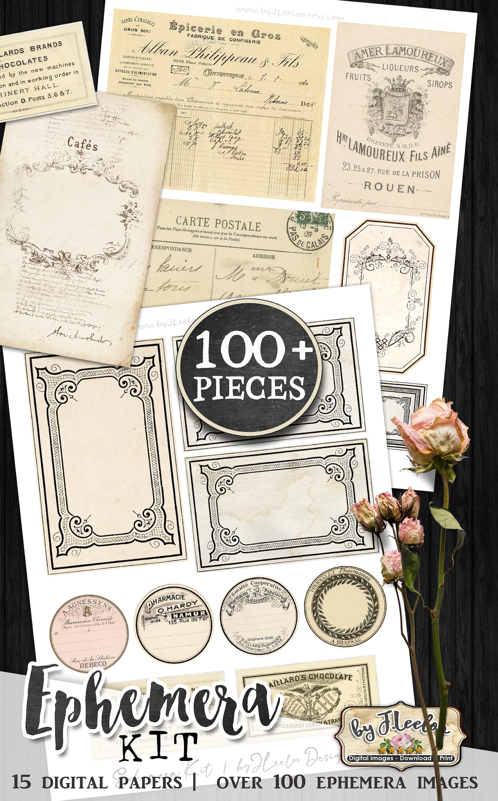 EPHEMERA KIT Scrapbook Paper Junk Journal Digi Kit Digital Junk Tags ...
