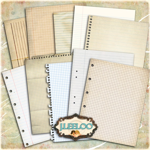 LINED PAPERS 10 digital collage sheets for scrapbook diary invited hang tag instant download printable invitation paper goods pp243
