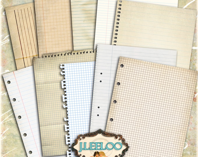 LINED PAPERS 10 digital collage sheets for scrapbook diary invited hang tag instant download printable invitation paper goods pp243