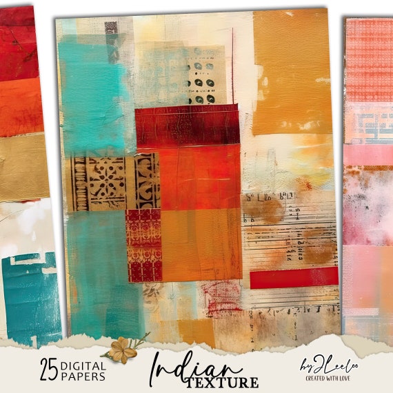 INDIAN TEXTURE abstract papers | colored paint Junk Journal pages background Distressed grunge card making collage digital poster | pp696