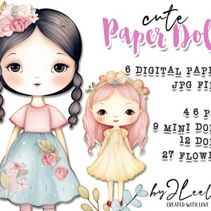 CUTE PAPER DOLLS Printable Pastel Kit Junk Journal Cut off | Dolls ...