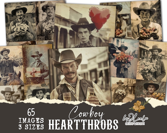 COWBOY HEARTTHROBS Collection 65 large photos | Romantic frontiersmen ephemera printable bundle | Supplies rancher man junk journal | cp007