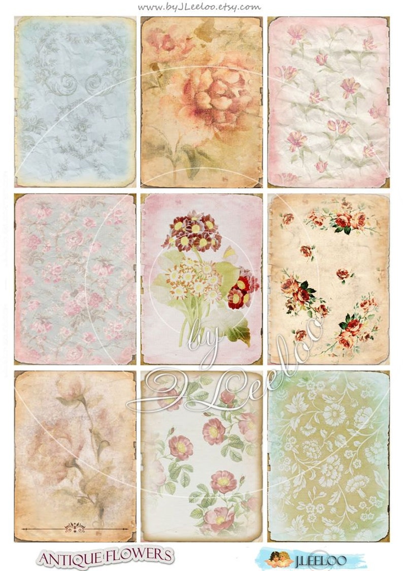 ANTIQUE FLOWERS Digital collage sheet printable atc aceo size instant download background vintage ac110 image 2