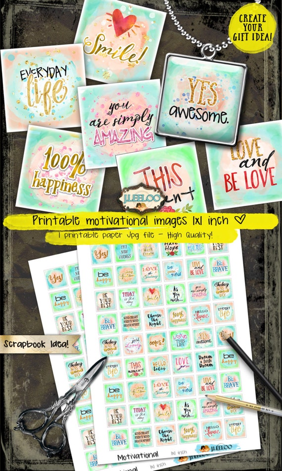 MOTIVATIONAL 1 inch square quote digital collage resin pendant for charm card making bezel trays magnet watercolors printable qu468