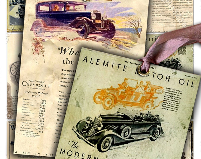 MODERN MOTOR CAR atc aceo size dad greeting card invitation Digital collage sheet advertising poster jewelry holder paper goods ac176