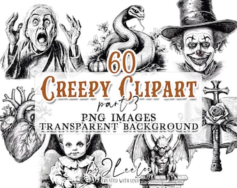 CREEPY CLIPART set 3 | ausdruckbare Gothic-Designs für Halloween-Party | antikes viktorianisches Digitalzubehör Vampir, Zombie, Kürbis | cl155