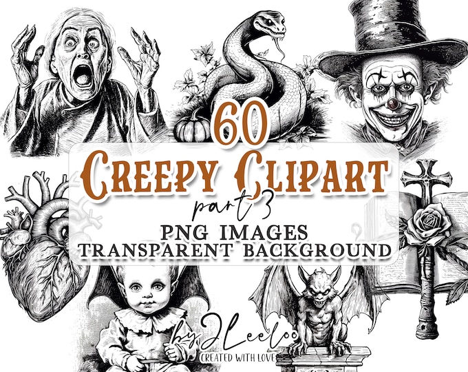 CREEPY CLIPART set 3 | printable gothic designs for Halloween party | antique victorian digital supplies Vampire, Zombie, Pumpkin | cl155