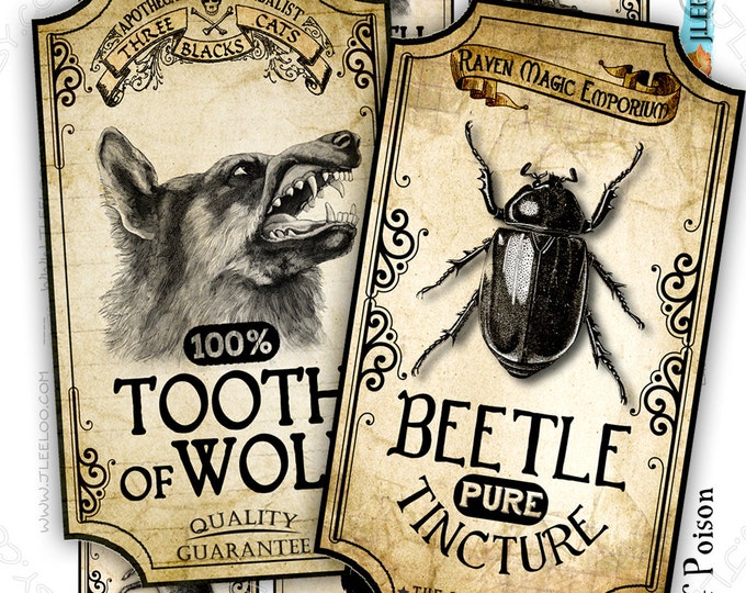 BOTTLE OF POISON printable tags label bottle jar labels Halloween instant download printable images digital collage sheet tl153