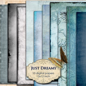 JUST DREAMY large papers Digital collage sheets 12x12 inch blue texture for scrapbook invitation instant download printable pp137
