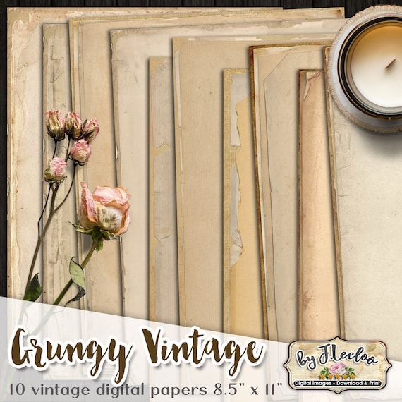 GRUNGY VINTAGE large 8.5x11 inch digital vintage collage sheet documents distressed scrapbooking instant download printable diary pp553