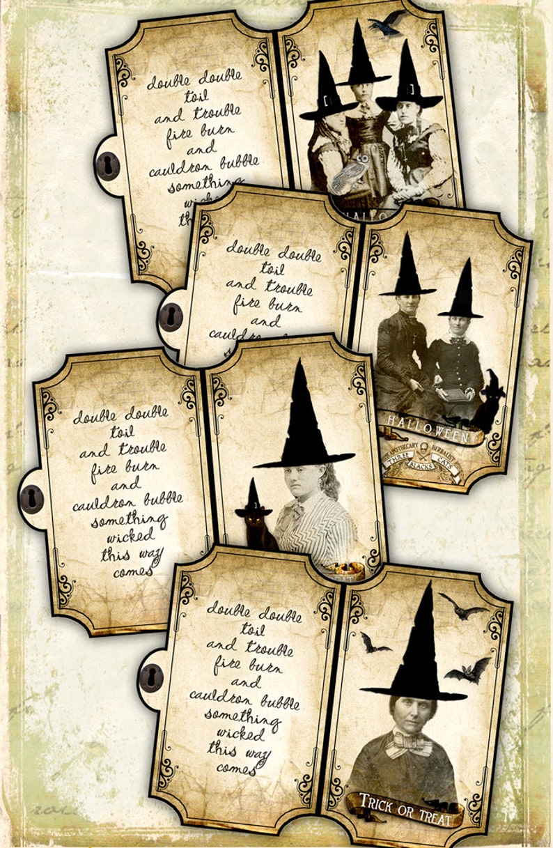 WITCHES PARTY Digital Collage Sheet Folded Gift Tags - Etsy
