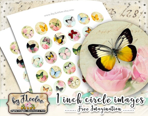 BUTTERFLIES digital collage sheet 1 inch circle butterfly for pendant magnet bezel craft instant download printable download tn578